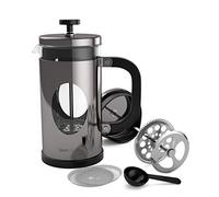 bonVIVO Cafetera Francesa 1 Litro (8 Tazas) - French Press de Cristal Borosilicato con Filtro de Acero Inoxidable, Cafetera Manual para Café, Té y Cold Brew, Incluye Filtro de Repuesto, Color Plata
