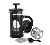 bonVIVO Cafetera Francesa GAZETARO I - Prensa Francesa de Émbolo en Acero Inoxidable y Cristal - Cafetera de Émbolo Manual para Café Molido, Cold Brew e Infusiones, 350ml Negro
