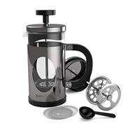 bonVIVO Cafetera Francesa GAZETARO I - Prensa Francesa de Émbolo en Acero Inoxidable y Cristal - Cafetera de Émbolo Manual para Café Molido, Cold Brew e Infusiones, 350ml Plata