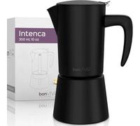 bonVIVO Cafetera Italiana - Cafetera Moka de Acero Inoxidable para Café Espresso - 6 Tazas - Compatible con Inducción, Vitrocerámica, Gas y Eléctrica - Color Negro Elegante