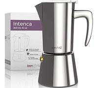 bonVIVO Cafetera Italiana - Cafetera Moka de Acero Inoxidable para Café Espresso - 6 Tazas - Compatible con Inducción, Vitrocerámica, Gas y Eléctrica - Color Plata Elegante