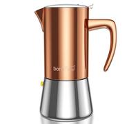 bonVIVO Cafetera Moka Inoxidable 6 Tazas Inducción Cobre | Prepara espresso estilo italiano. Compatible con inducción, gas, vitrocerámica y cocina eléctrica.