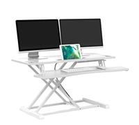 bonVIVO Escritorio de Pie - Mesa Elevable Convertible con Altura Regulable - Escritorio Plegable para Oficina y Gaming - Standing Desk Converter con Bandeja para Teclado y Portátil Blanco