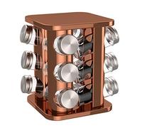 bonVIVO Especiero Giratorio de Cocina Organizador de Especias con 12 Botes de Cristal y Tapas Dosificadoras Estante para Condimentos en Acero Inoxidable, Ideal para Armario, Encimera y Muebles Cobre