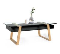 bonVIVO Mesa Centro Multifuncional para Salon - Mesita Negra Rectangular Pequeña Moderna, Cristal y Madera - Mueble Auxiliar Bajo Elegante para Café