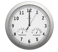 bonVIVO Reloj de Pared Moderno Classic Clock - Radio controlado, silencioso, con termómetro y Humedad, para Cocina, salón, Oficina o Comedor, Esfera Blanca Negra o Dorada Marco Aluminio Plata o Cobre