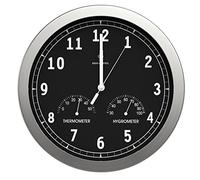 bonVIVO Reloj de Pared Moderno Classic Clock - Radio controlado, silencioso, con termómetro y Humedad, para Cocina, salón, Oficina o Comedor, Esfera Blanca Negra o Dorada Marco Aluminio Plata o Cobre