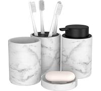 bonVIVO Set Accesorios Baño Mármol 4 Piezas Elegante | Kit completo con dispensador, jabonera, portacepillos y vaso. Diseño moderno para cualquier baño.
