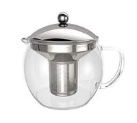 bonVIVO Tetera Cristal 1,5L para Infusiones - Vidrio de Borosilicato Resistente (-20°C a 150°C) con Infusor Extraíble Acero Inoxidable y Diseño Elegante Plata