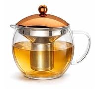 bonVIVO Tetera Cristal 1,5L para Infusiones - Vidrio de Borosilicato Resistente (-20°C a 150°C) con Infusor Extraíble Acero Inoxidable y Diseño Elegante Cobre