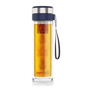 bonVIVO VitaliTEA Bottiglia Infusore, Teiera con Filtro, Teiera con Infusore - Bottiglia Detox, Teiera Portatile a Doppia Barriera Isolante in Vetro Borosilicato - Capacità: 450 ml, Blu