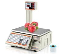 Bonvoisin 30kg Báscula con Impresora de Etiquetas y Código de Barras, Pantalla Doble, 71 Teclas Directas, 4000 PLU, RS232/Ethernet, Incluye 2 Rollos de Papel, para Comercio