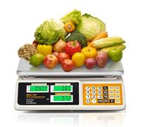 Bonvoisin Báscula de Cocina Comercial 40kg/2g, Báscula Digital con Contaje y 7 Memorias PLU, Doble Pantalla LCD, Tara, Recargable, Plataforma Acero Inoxidable, Uso Profesional en Panadería y Comercio