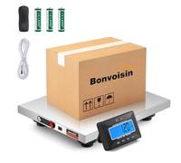 Bonvoisin Báscula de correo inalámbrica 300 kg/660lb con pantalla LCD separada, plataforma de acero inoxidable, funcionamiento con batería y red de doble uso, kg/lb/oz/lb:oz, funciones TARE/Hold/COUNT