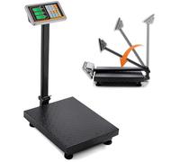 Bonvoisin Báscula de Plataforma Industrial Digital 300kg/0.1kg - Báscula para Paquetes y Suelo con Conversión KG/LB, Superficie 45x40cm, Pantalla LCD, Ruedas y Doble Alimentación