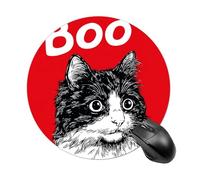 Boo - Alfombrilla de ratón redonda con diseño de gato negro sobre rojo, impermeable, con base de goma antideslizante, alfombrilla de mouse para laptop y oficina, 20 cm