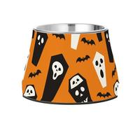 Boo Coffin - Cuencos elevados de comida para mascotas de Halloween de acero inoxidable para gatos para perros pequeños, aptos para bigotes
