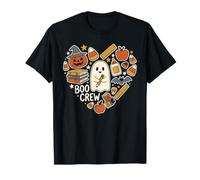 Boo Crew Teacher Halloween Corazón Doodle Spooky Camiseta