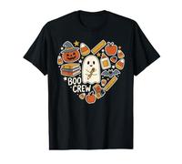 Boo Crew Teacher Halloween Corazón Doodle Spooky Camiseta gráfica económica