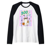 Boo Ghost Gafas de Sol Teléfono Café Helado Halloween Camiseta Manga Raglan