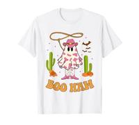 Boo Haw Ghost Western Cowgirl Disfraz de Halloween para Mujer Groovy Camiseta