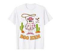 Boo Haw Ghost Western Cowgirl Disfraz de Halloween para Mujer Groovy Camiseta gráfica económica
