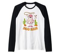 Boo Haw Ghost Western Cowgirl Disfraz de Halloween para Mujer Groovy Camiseta Manga Raglan