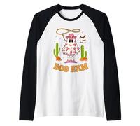 Boo Haw Ghost Western Cowgirl Disfraz de Halloween para Mujer Groovy Camiseta Manga Raglan