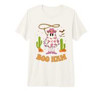 Boo Haw Ghost Western Cowgirl Disfraz de Halloween para Mujer Groovy Camiseta Premium