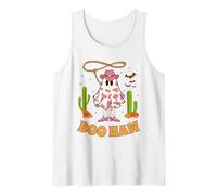 Boo Haw Ghost Western Cowgirl Disfraz de Halloween para Mujer Groovy Camiseta sin Mangas