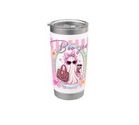 Boo Jee Ghost Girl Glam Halloween Pink Preppy Stripe Girls Vaso térmico de acero inoxidable de doble pared