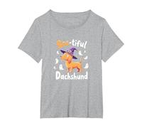 Boo-Tiful Dachshund - Sudadera de Halloween para Amantes de los Perros espeluznantes Camiseta, Mujer Tallas Grandes, Gris Jaspeado, 3XL Grande