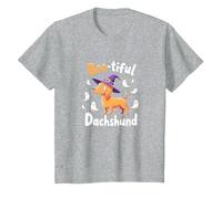 Boo-Tiful Dachshund - Sudadera de Halloween para Amantes de los Perros espeluznantes Camiseta, Niños, Gris Jaspeado, 8 años