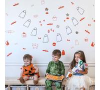 Boo-Tiful - Vinilo decorativo para pared, diseño de artista, color naranja y negro, diseño de fantasma, calavera, gato, calabaza, murciélago, hueso, araña, boo, pegatinas para decoración de habitaciones