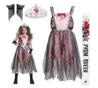 Booaee Disfraz Novia Cadaver Niña,Disfraz Zombies Novia FantasmaDisfraz de prom-queendisfraz de zombidisfraz gótico de Halloweendisfraz de novia con correas de hombro,corona para Carnaval,Cosplay