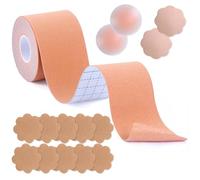 Boob Tape, 5M Cinta Adhesiva Pecho, Sujetadores Adhesivos Push Up para Copa A-G, Sujetador Pegatinas Espalda con 4 Pezoneras Adhesivas Invisibles y Reutilizables, 5 Pares Cubre Pezones Desechables