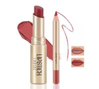 Boobeen 2 Piezas Lápiz Labial y Delineador de Labios, Ultra Larga Duración Mate Nude LipLiner Lápiz Labial Cremoso Impermeable Color de Labios