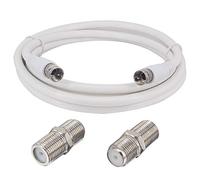 Boobrie Cable Antena de TV 2M Blanco Cable RG6 Tipo F Macho a Macho Cable Coaxial 75ohms Satelite+2PCS Adaptador F Hembra a Hembra para Sky/SkyHD, Freesat, Virgin, BT, TV, VCR o Reproductores de DVD