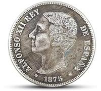 BoodLo 18 Juego Completo De Monedas De Plata Españolas De 5 Pesos 1869-1899 Retrato Grabado Monedas Extranjeras Antiguas, 1875