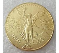 BoodLo Moneda Conmemorativa chapada en Oro, Copia extranjera del año (1921-1947), 50 Pesos Mexicanos, 1921