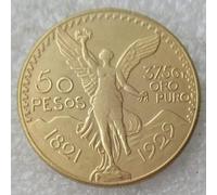 BoodLo Moneda Conmemorativa chapada en Oro, Copia extranjera del año 1921-1947 de 50 Pesos Mexicanos, 1929