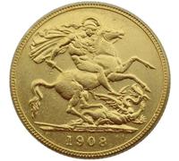 BoodLo Reino Unido 1 Libra de Oro soberana 1902-1910 9 Monedas conmemorativas chapadas en Oro de Copia extranjera, 1908
