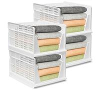 BOODPET Organizador de almacenamiento para armario, 4 piezas cestas apilables grandes - 43x33,5x25cm, contenedores de almacenamiento de plástico para armario, hogar, oficina, lavandería, ropa