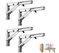 BOODPET Soportes de Estante Plegables de Pared 250mm- Pack de 4 Acero Inoxidable Resistente hasta - Escuadras Abatibles para Mesa, Cocina, Taller & Garaje