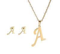 BooeDareno Collar de acero inoxidable con inicial del alfabeto de 26 letras inglesas para mujer, conjunto de joyas personalizadas, talla única, Ágata