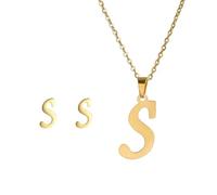 BooeDareno Collar de acero inoxidable con inicial del alfabeto de 26 letras inglesas para mujer, conjunto de joyas personalizadas, talla única, Ágata