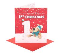 Boofle Tarjeta de Navidad para la primera Navidad del bebé, regalos de Navidad, él, niños, hombres, bonito diseño, con sobre, 7.25 x 6.25 pulgadas