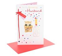 Boofle Tarjeta del día de San Valentín para marido con texto en inglés "I Love You", para él, niños, hombres, bonito diseño, con sobre, 16,5 x 25,4 cm