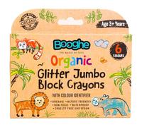 Booghe Crayones de purpurina - Crayones orgánicos con purpurina Jumbo Block - Hecho con ingredientes orgánicos y colores de grado alimenticio - Ecológico, no tóxico, impermeable, paquete de 6, edad 3