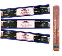 Booghe Nag Champa - Set de Incienso, Varitas de incienso (3 unidades), con soporte para varillas de incienso Booghe (medianoche)